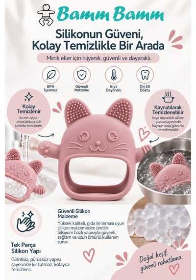 Bebek Diş Kaşıyıcı Silikon Premium Gıda Sınıfı Pembe