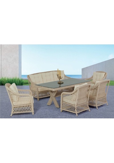 Masstaş Aura Rattan Bahçe Oturma Grubu Beyaz