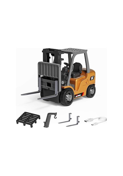 Şarjlı Mini Metal Forklift Uzaktan Kumandalı - Kumandadan Hareketli, Gerçekçi İnşaat Deneyimi Sarı