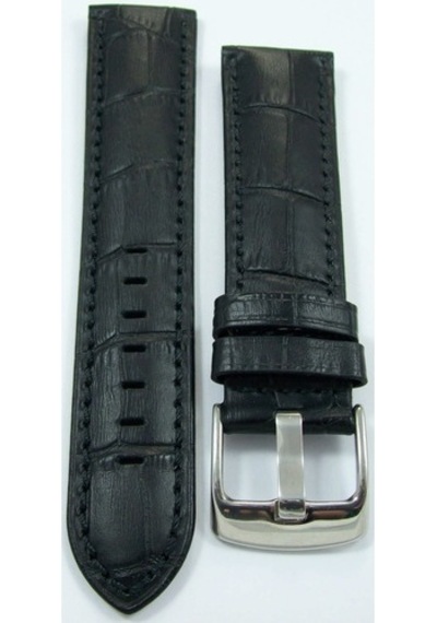 Bizon Deri Saat Kayışı 24Mm Saat Kordon Siyah Spor Krokodil Baskı