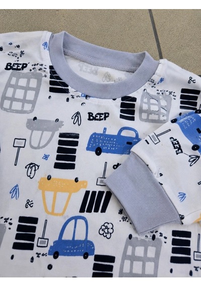Novalisse Erkek Çocuk Premium Penye Uzun Kollu Desenli Pijama Takımı 2-11 Yaş - Gri Çoklu Renk