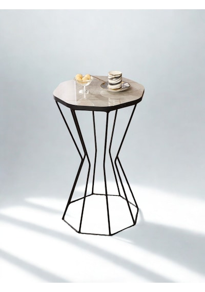 Geometrik Model Sehpa Mermer Desenli Gri Siyah 37x37x59 Cm Atlantik Çam