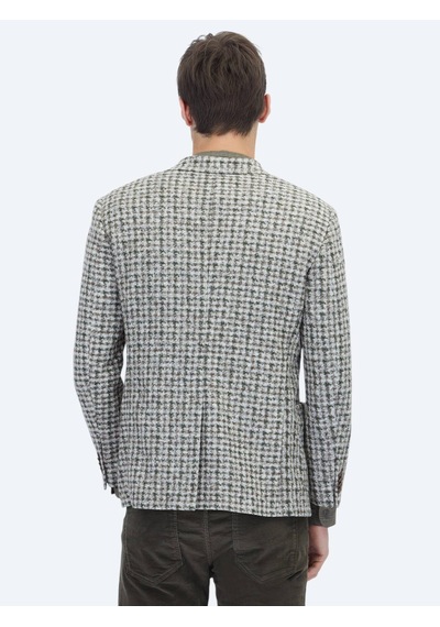 Kip Haki Desenli Modern Fit Yün Karışımlı Örme Ceket Haki
