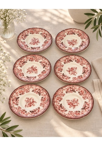 6'lı Velour Maroon Çay Tabağı -7770 Çok renkli