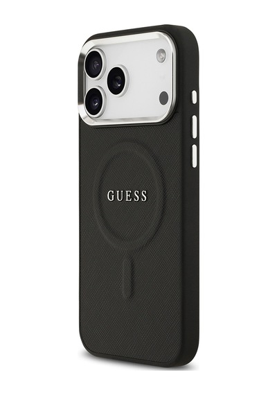 Apple Uyumlu iPhone 17 Pro Max  Kılıf Guess Lisanslı M-safe Özellikli Klasik Yazı Logolu Pu Kapak Siyah Siyah