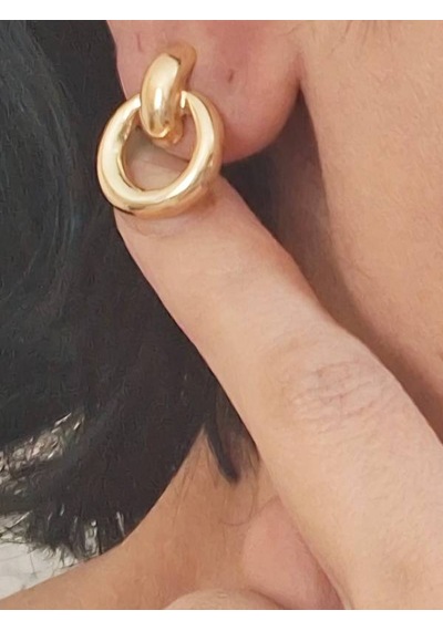 Edwol Lak Ve Gold Altın Renk Kaplama Kadın Halka Çivi Küpe