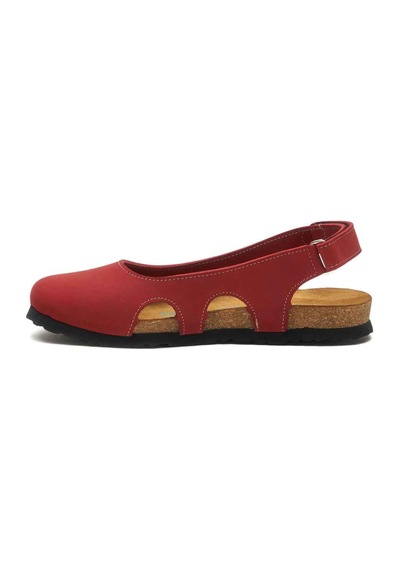 Comfortfusse Belinda - Kadın Ortopedik Hakiki Deri Sandalet Kırmızı Nubuk Deri