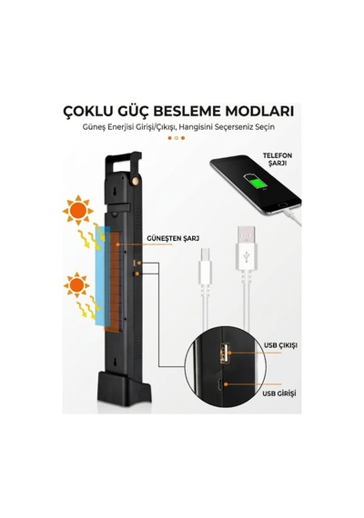 Kamptek Güneş Enerjili 5 Fonksiyonlu Şarj Edilebilir Led Kamp Lambası Ve El Feneri - Standlı Işıldak Uzun Süreli Kullanım Fener Siyah Kamptek Güneş Enerjili 5 Fonksiyonlu Şarj Edilebilir Led Kamp Lambası Ve El Feneri - Standlı Işıldak Uzun Süreli Kullanım Fener Siyah