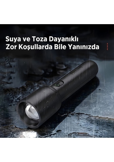 Philips Sfl1403 400 Lümen 5w Led El Feneri Teleskopik Zoom Sos Modlu Şarj Edilebilir Uzun Menzilli Flashlight