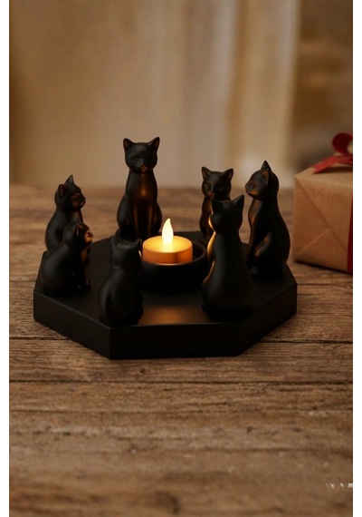 Dekoratif Kediler Ritüel Dinginlik Yoga Mumluk Biblo 14 X 8 Cm
