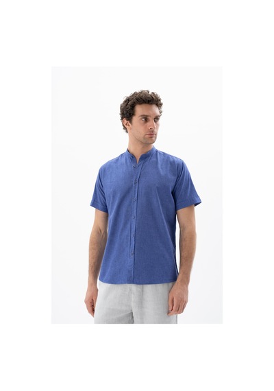 AR-MA Arma Erkek Kısa Kollu Regular Fit Keten Gömlek Y25485116601 Mavi