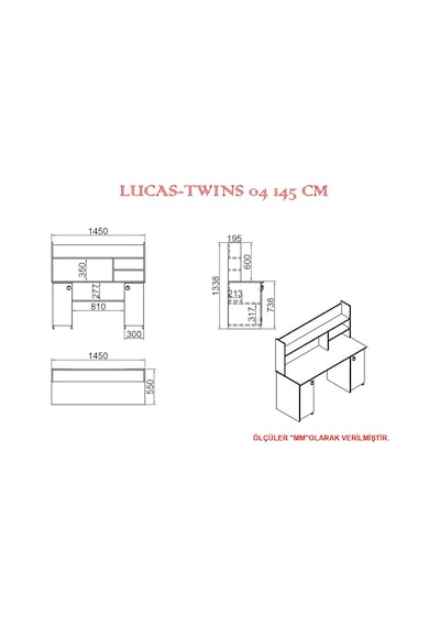 Kalenderdekor1 Kalender Dekor Lucas-Twins 145 Cm Çalışma Masası Lc01 Beyaz