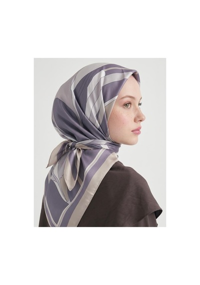 Bushu Çiçek Desenli Twill Eşarp mor