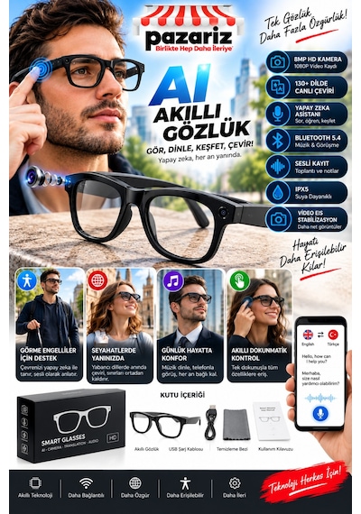 Aı Akıllı Gözlük 8mp Kamera 1080p Video Bluetooth 5.4 Yapay Zeka Asistan 130+ Dil Canlı Çeviri Ses Kayıt Müzik Görüşme Eıs Stabilizasyon Ipx5 Akıllı Güneş Gözlüğü Gerçek Zamanlı Çeviri Hafıza Aı Akıllı Gözlük 8mp Kamera 1080p Video Bluetooth 5.4 Yapay Zeka Asistan 130+ Dil Canlı Çeviri Ses Kayıt Müzik Görüşme Eıs Stabilizasyon Ipx5 Akıllı Güneş Gözlüğü Gerçek Zamanlı Çeviri Hafıza