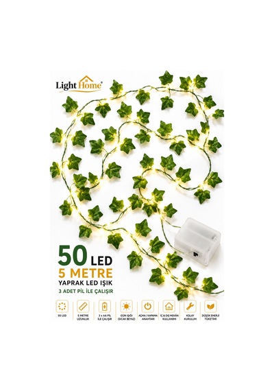 5 Metre 50 Led Li Yapay Sarmaşık Peri Işık Balkon, Bahçe, Oda Ve Duvar Dekoru Sarı