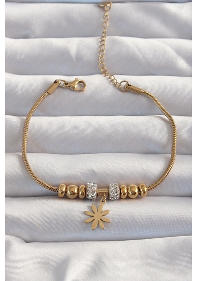 Ezoconcept 316l Çelik Gold Renk Zirkon Taş Aksesuarlı Çiçek Bileklik Çok Renkli
