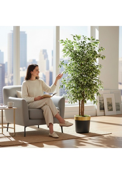 150 Cm Yapay Ficus Siyah Gold 30x30 Dekoratif Ağaç