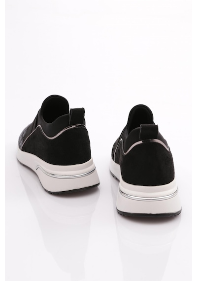 Dgn 204 Kadin Üstü Lastikli Kare Desenli Sneaker Ayakkabi 204-2494-R1690 Siyah