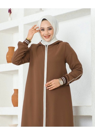 Biyeli Ribana Detaylı Ferace - Kahve / F0128 Taba