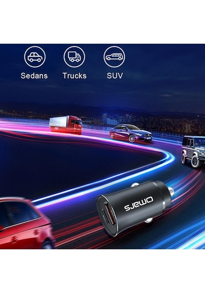 Omars USB Type-C PD 20W Çift Portlu Araç içi Hızlı Şarj Cihazı