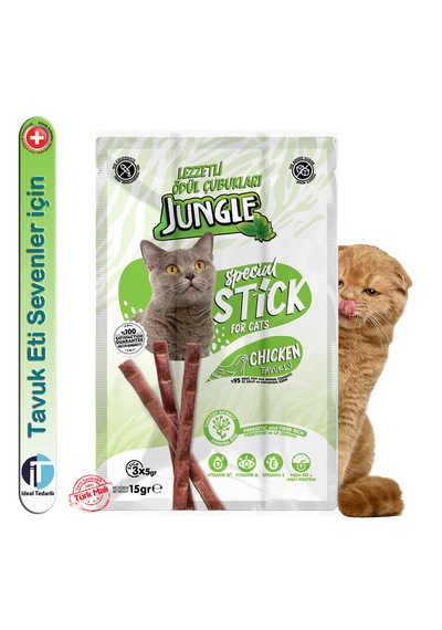 Jungle Tavuk Etli Kediler İçin Ödül Çubuğu Mama 3 x 5 G