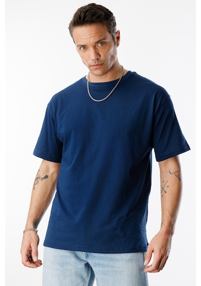 Genius Store Erkek Oversize Fit %100 Organik Pamuk Bisiklet Yaka Tişört Oversıze-erkek-t-shırt İndigo