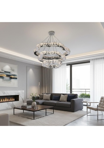 Castra Kristal Taşlı Ledli Krom Avize