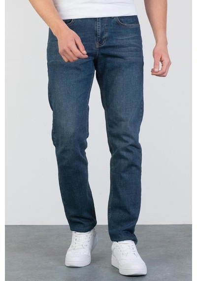 HLT Jeans Erkek Okyanus Mavisi Yıkamalı Regular Fit Boru Paça Likralı Jean Kot Pantolon Josef Mavi