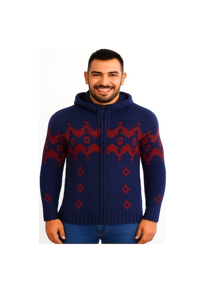 Tarz Cool T00465 Erkek Desenli Fermuarlı Triko Hırka - Mavi - St00465-mavi-l Mavi
