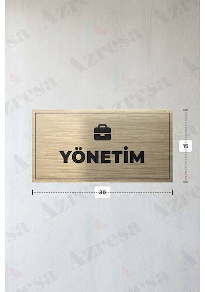 Yönetım Yazılı - Metal - Gold Renk - Kapı İsimliği - 30x15 Cm