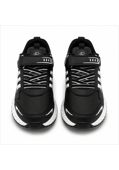 Black Flex Grafiti Çocuk Sneaker Ayakkabı Siyah Beyaz 31-35 2651 Sıyah