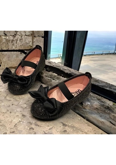 Gala Simli Fiyonklu Kız Çocuk Babet Siyah