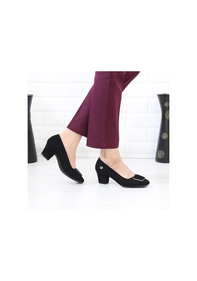 Nesilshoes Desca 220 Siyah Süet Topuklu Günlük Kadın Ayakkabı
