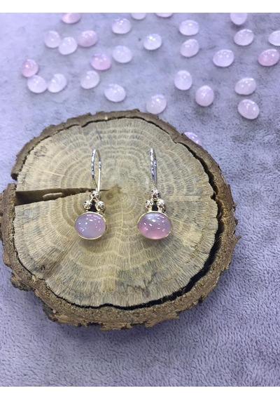 Pembe Kuvars Taşı Gümüş Küpe Doğal Taş 925 Ayar
