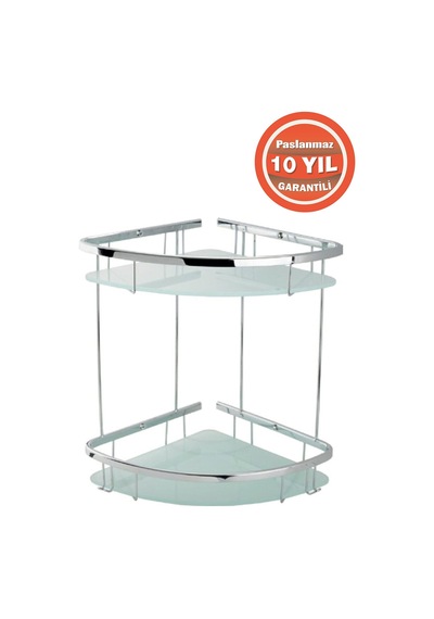 Çelik Banyo Paslanmaz Pirinç Karmina 2 Li 22x22 Cm Camlı Şampuanlık Süngerlik Köşelik Krom