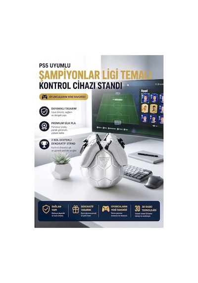 Ps5 Dualsense Oyun Kolu Standı 3d Baskı Futbol Topu Kol Tutucu Dekoratif Şampiyonlar Ligi Temalı Stand