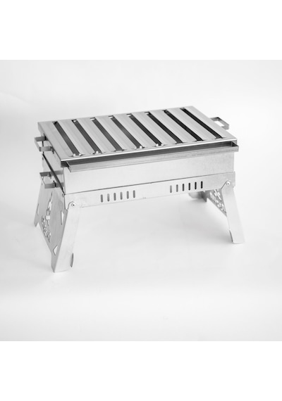 Orta Boy Paslanmaz Katlanır Pratik Mangal Yıkanabilir 40 X 29 X 23 Cm Maşa Hediyeli Inox