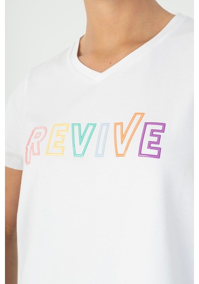 Maraton Regular Kadın V Yaka Beyaz- T-shirt Beyaz-