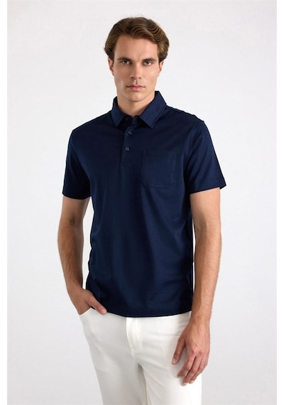 Süvari Lacivert Regular Düz Baskısız Süprem Düğmeli Polo Yaka Tişört Sts1014000014-m09