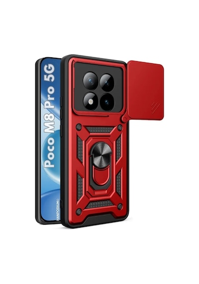 Poco M8 Pro 5g Uyumlu Tank Kılıf - Yüzüklü Standlı Extra Koruma Zırhlı Outdoor Kapak - Kırmızı Kırmızı