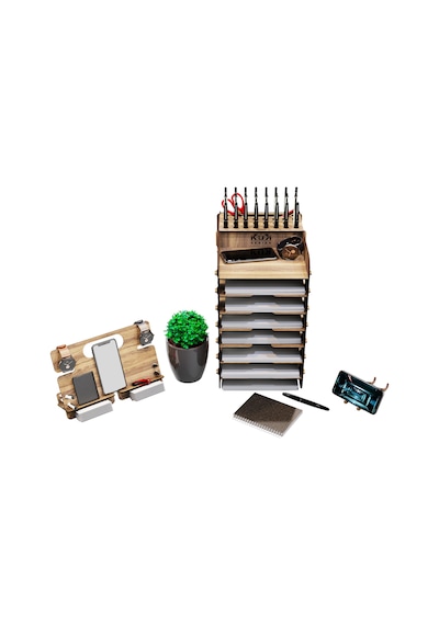 Kuk Design Robinia A4 Evrak Rafı Ofis Masaüstü Organizer Set Ceviz