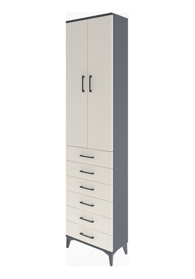 Arges Dolap 4 Raflı 6 Çekmeceli 2 Kapaklı 60x30x243 Antrasit-... Antrasit
