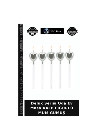 Delux Serisi Oda Ev Masa Kalp Fiğürlü Mum Gümüş