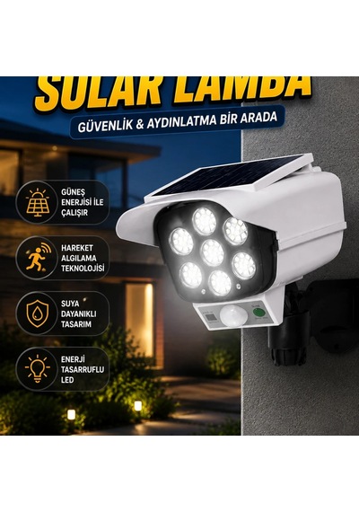 Kamera Görünümlü Güneş Enerjili Hareket Sensörlü Güvenlik Lambası Ip66