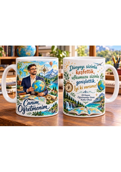 Coğrafya Öğretmenine Özel Öğretmenler Günü Kupası Beyaz