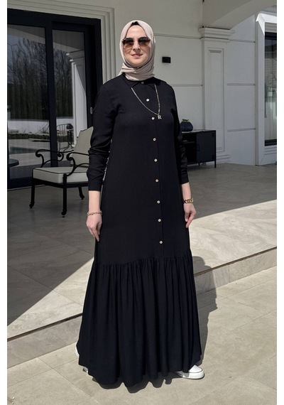 Rabia Şamlı Süreyya Gömlek Elbise Siyah Normal