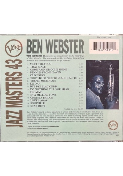 Plak Değildir Cd Dir Cd Ben Webster Jazz Masters 43 Cd