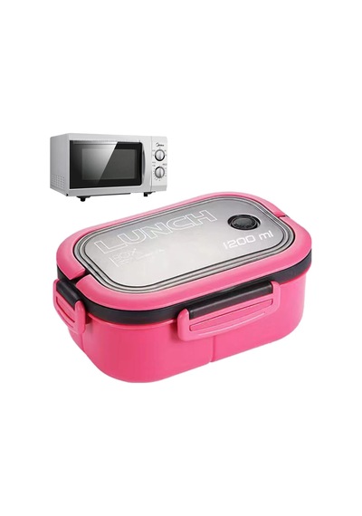 1200 Ml 2 Katlı 6 Bölmeli Bpa'sız Pp Plastik Sefer Tası Ve Beslenme Çantası - Hava Kilitli Bento Lunch Box, Çatal Ve Kaşık Dahil Pembe Çok Renkli