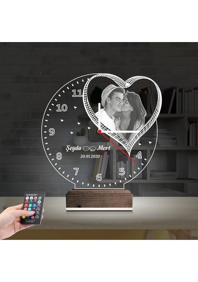 Luvivia Kalp Sevgiliye Hediye V7 Fotoğraflı Saatli 3d Lamba - Masa Gece Lambası