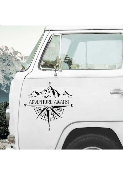 Pusula Adventure Awaits Sticker - Araba Oto Motosiklet Karavan Araç Sticker - 00337 60x60 Cm